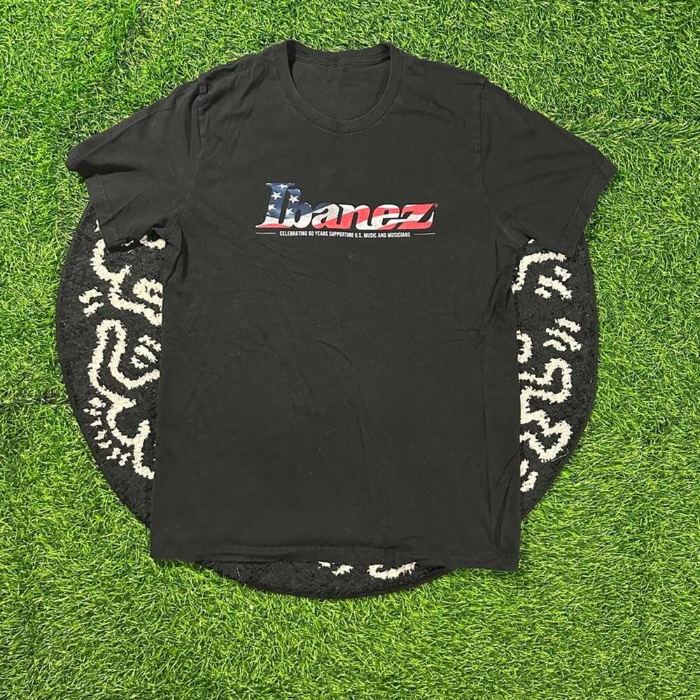 Black American Flag Ibanez Guitars Graphic T-shirt - L; 20x28 (Width/Length)